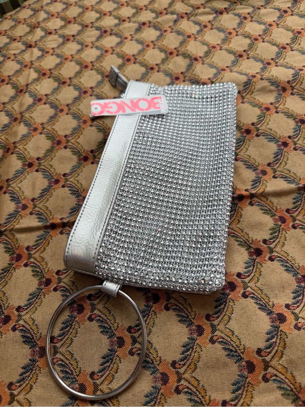 Silver Rhinestone Wristlet with wrist Ring Handle